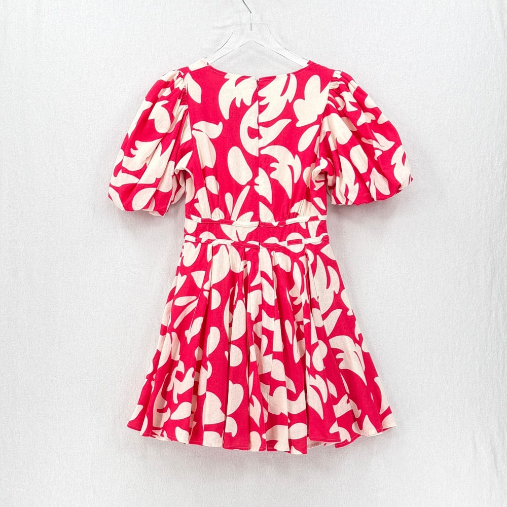 HOUSE OF HARLOW 1960 Mini Dress Women Small Pink Floral Puff Sleeve Tie Front - Picture 4 of 15